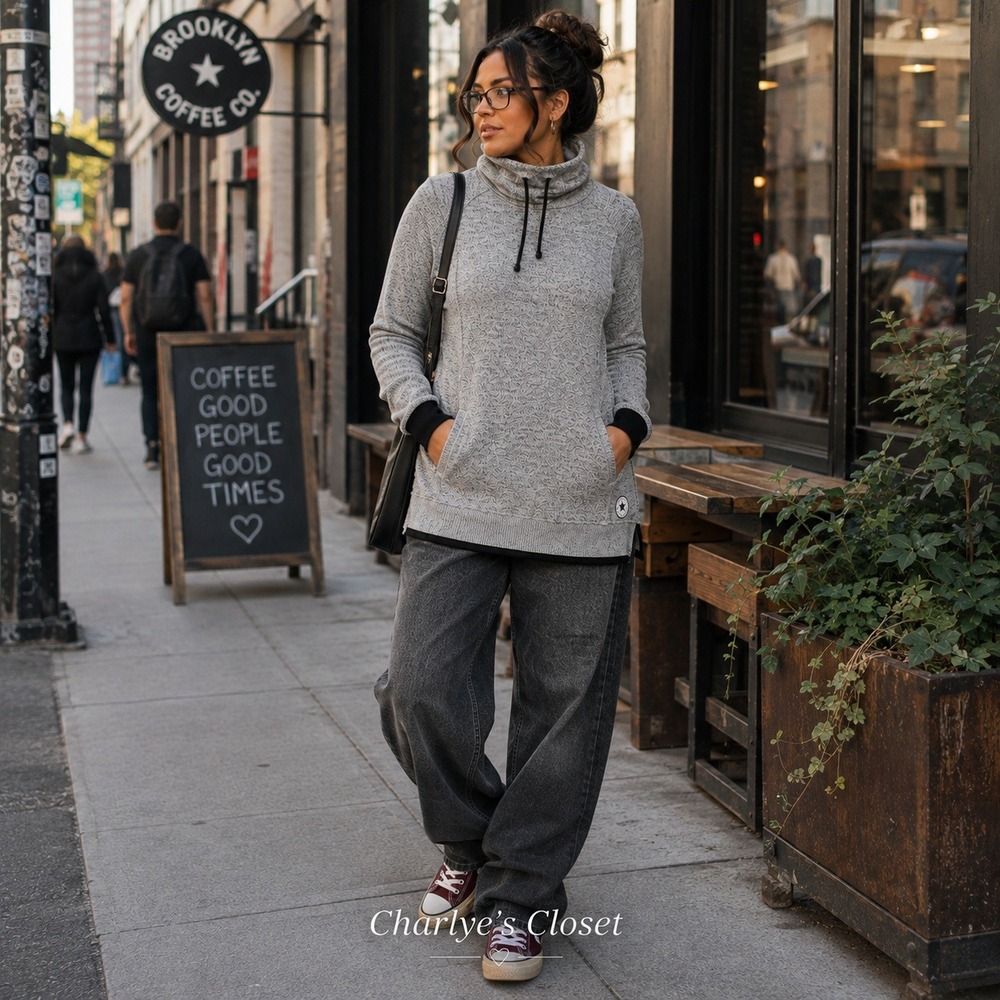 Converse Cowl Neck Logo Pullover Sweater XXL Gray Marl Relaxed Y2K Gorpcore